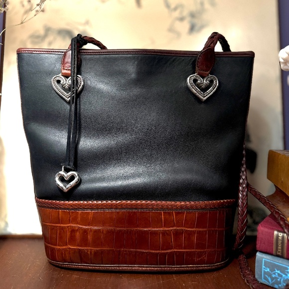 Brighton "Caroline" Two-Tone Leather Bucket Tote - Picture 1 of 4